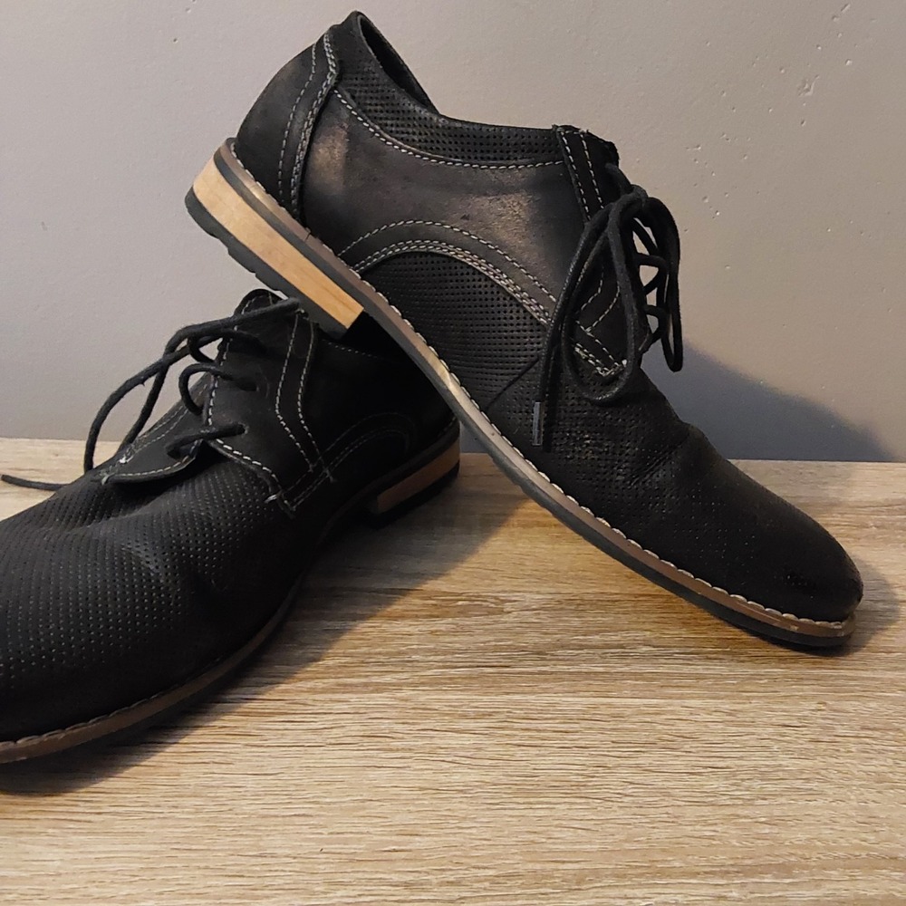 Steve Madden Mens Cherp Derby Dress Shoes 10.5 Black Leather Perforated Lace Up - Picture 9 of 9